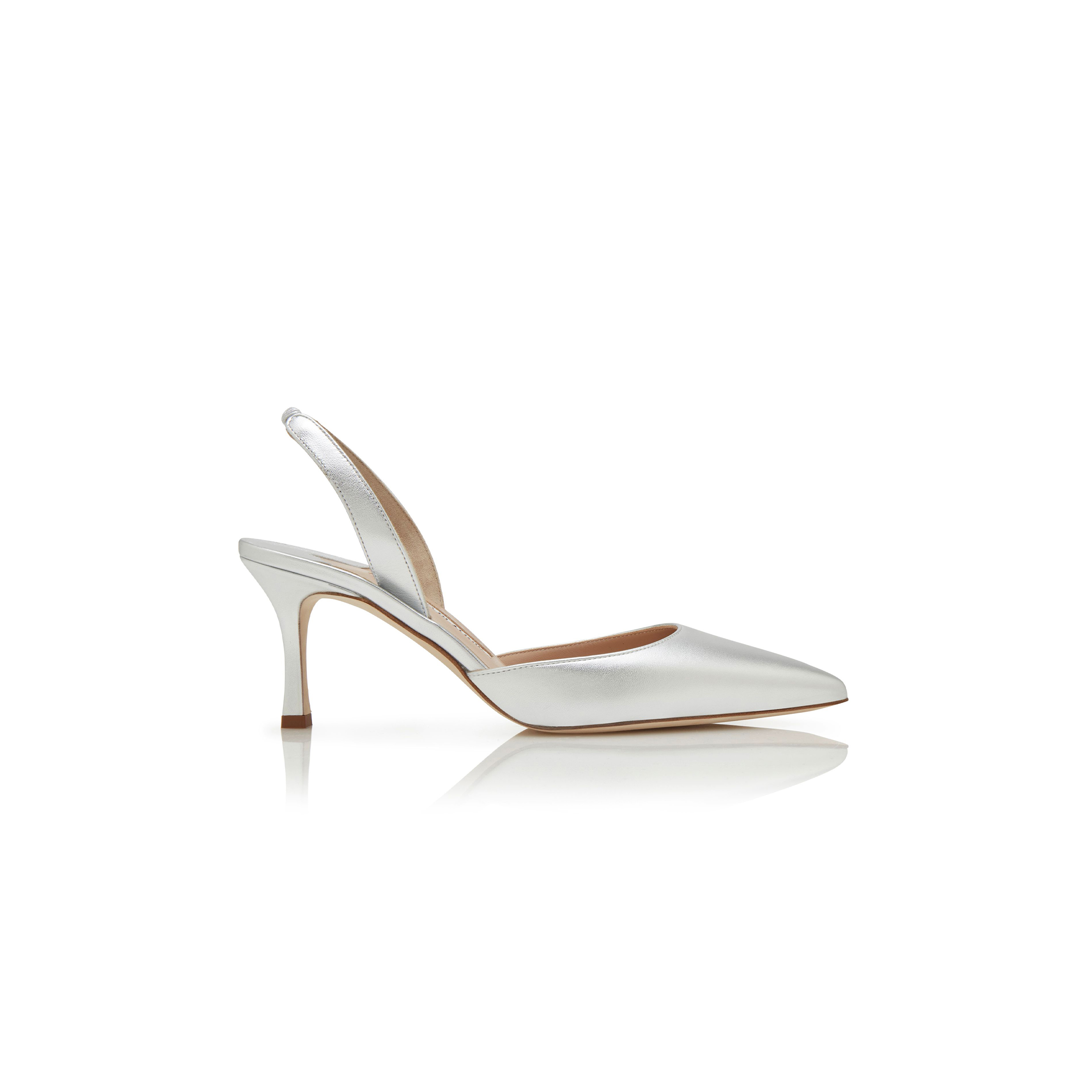 MANOLO BLAHNIK CAROLYNE 70 SILVER NAPPA LEATHER SLINGBACK PUMPS 223-1561-0002 MANOLO BLAHNIK CAROLYNE 70 SILVER NAPPA LEATHER SLINGBACK PUMPS 223-1561-0002